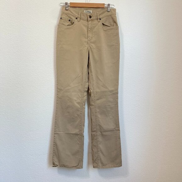 LL Bean womens classic fit/straight pants #277949 khaki size 8 tall - Picture 1 of 6